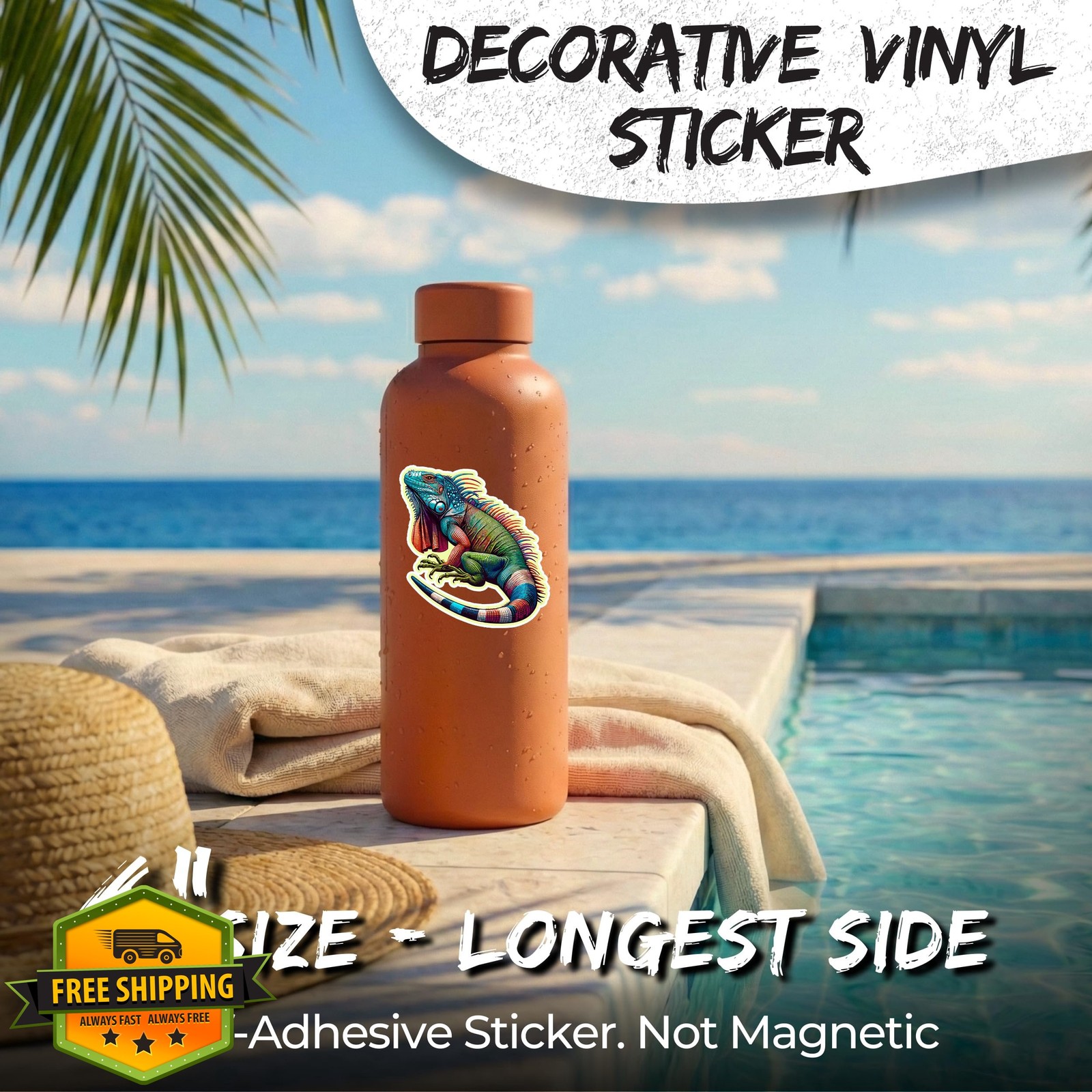 Iguana Sticker 4 Inch Green Reptile Waterproof Vinyl Decal Laptop Water Bottle