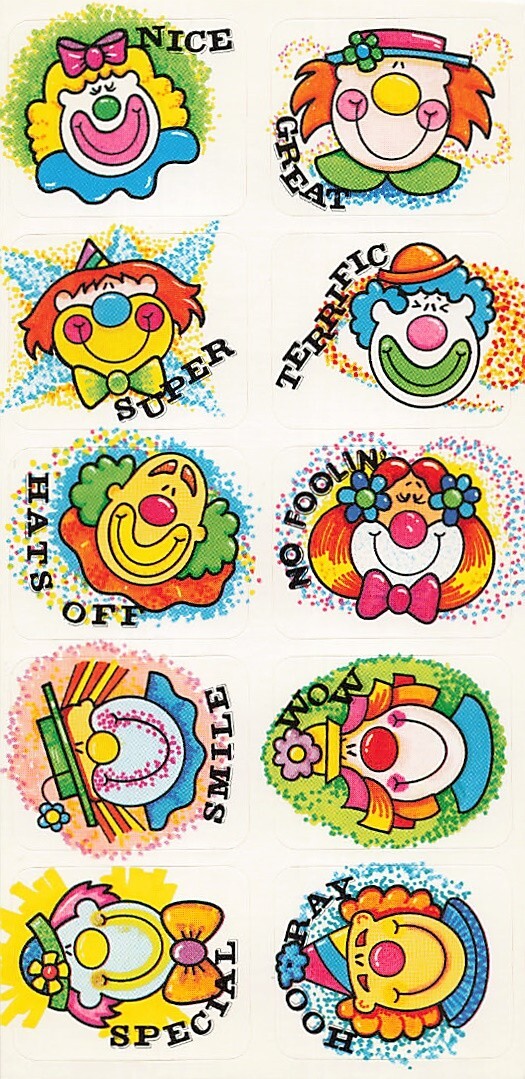 Vintage 1990s 5.5×2.75″ Sheet Clown Stickers Cartoon Special Nice Super