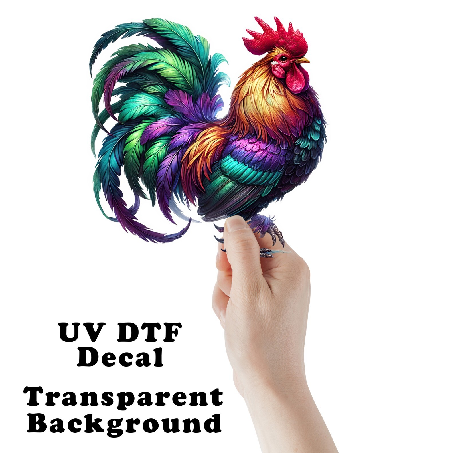 Teal Purple Rooster UV DTF Transparent Sticker / Decal