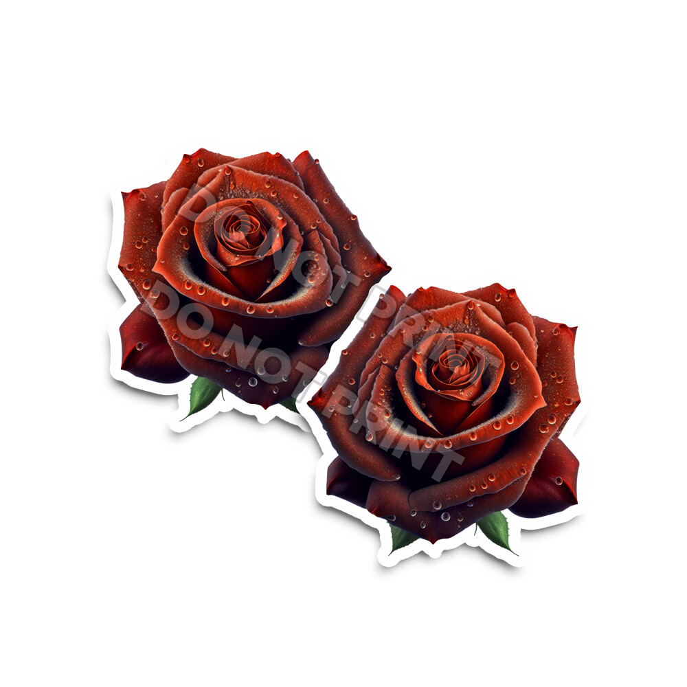 Rosewood Red Rose Flower Stickers Silky Flowers with Dew Decals M36755 Set of 2