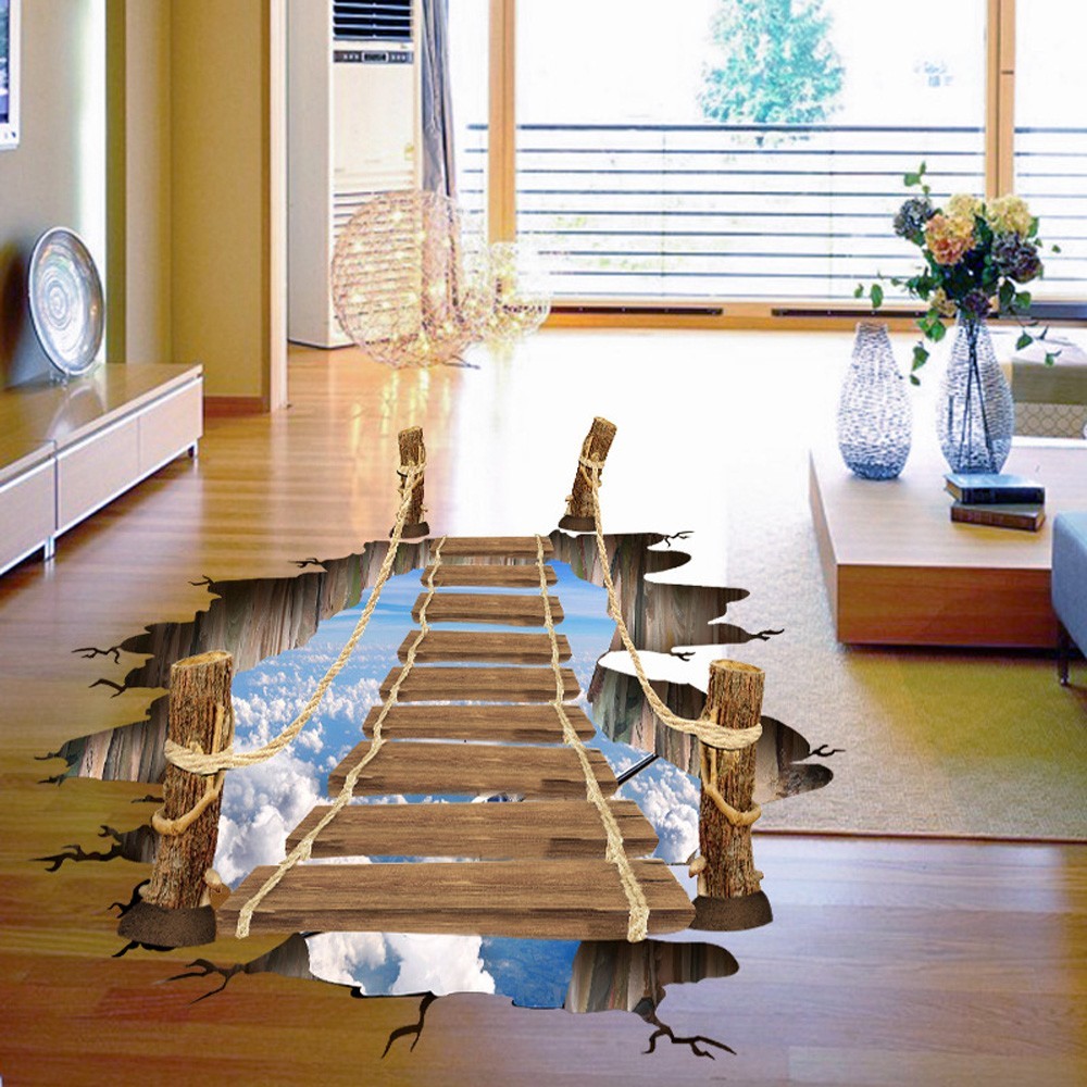 3D Bridge Stream Floor Wall Sticker Removable Mural Decals Vinyl Art Room Decors