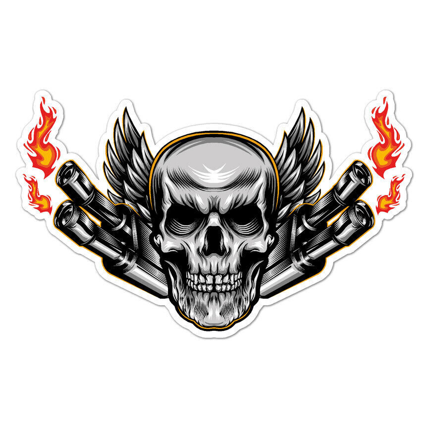Skull Wings Flaming Exhaust Sticker Decal