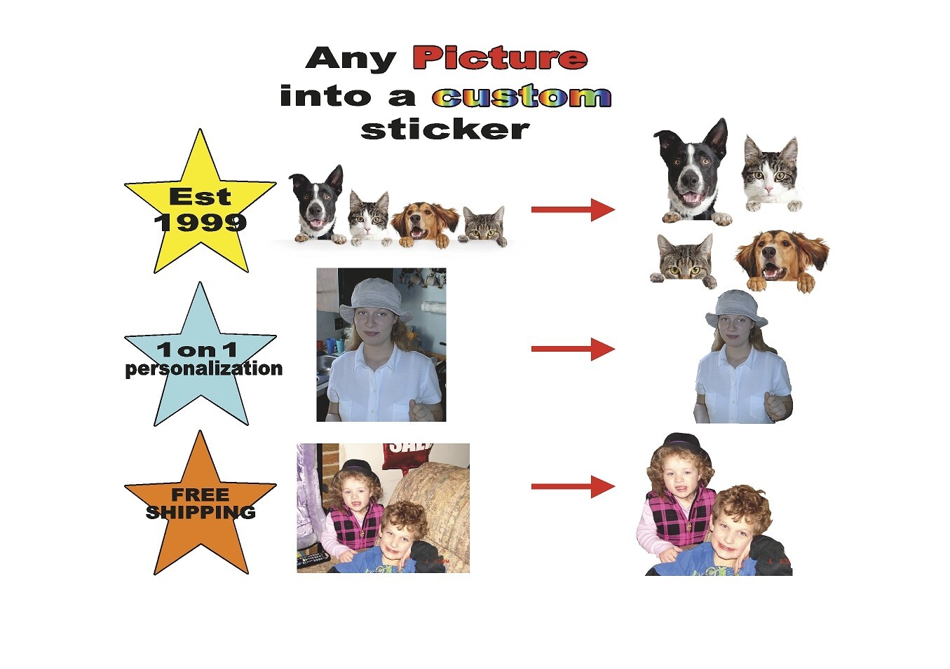 Any photo into a sticker, contour cut, full color 4″ any surface