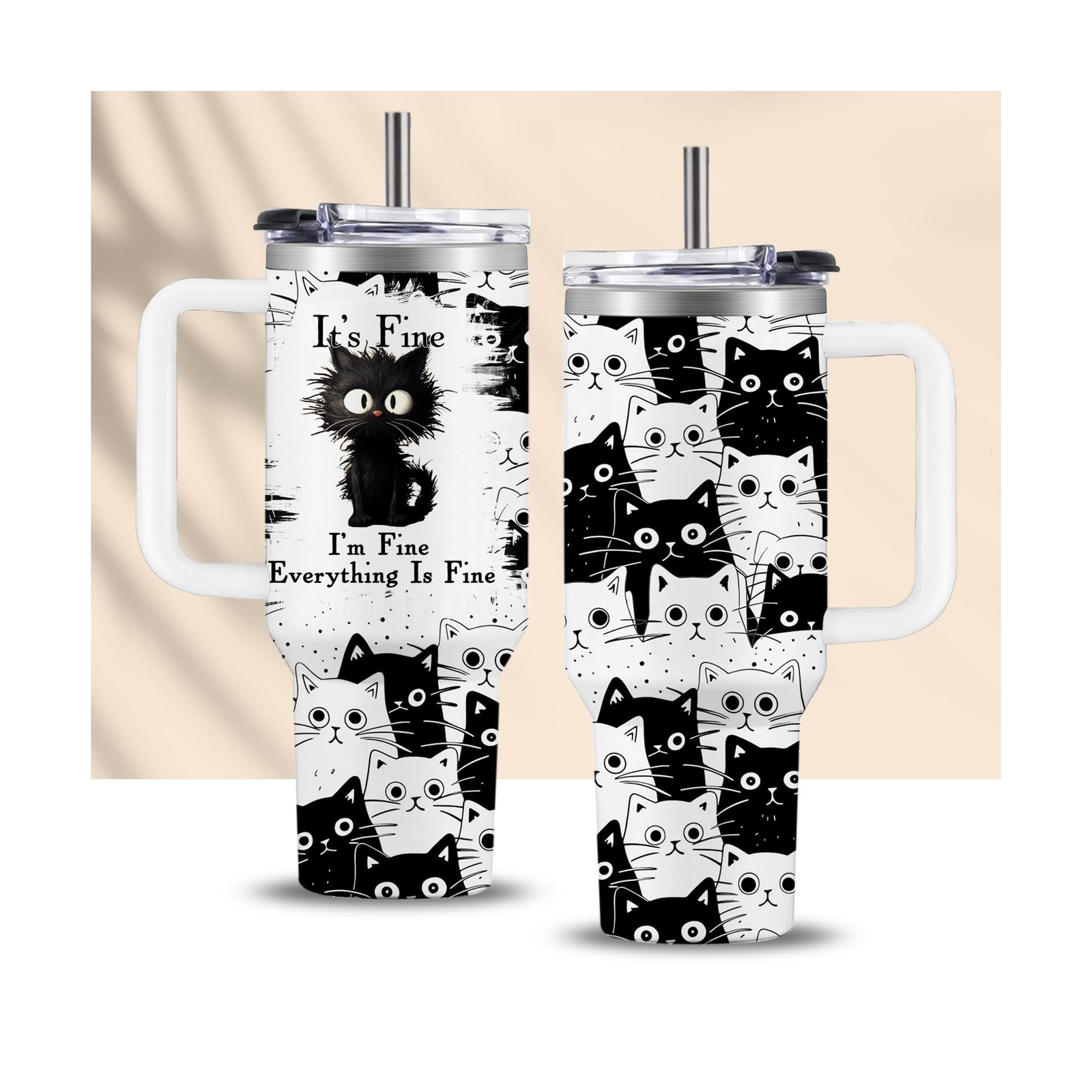 Cat Gifts for Women Girls Funny Black Cat Cup Tumbler with Handle 4… Fast Ship