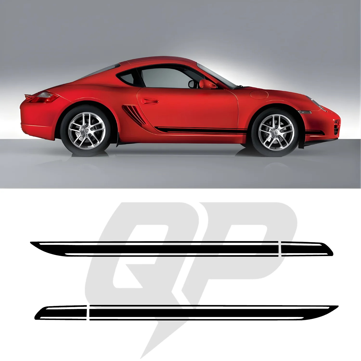 Compatible With Porsche Cayman Double Hockey Style Side Stripe Decals – Dual Tap