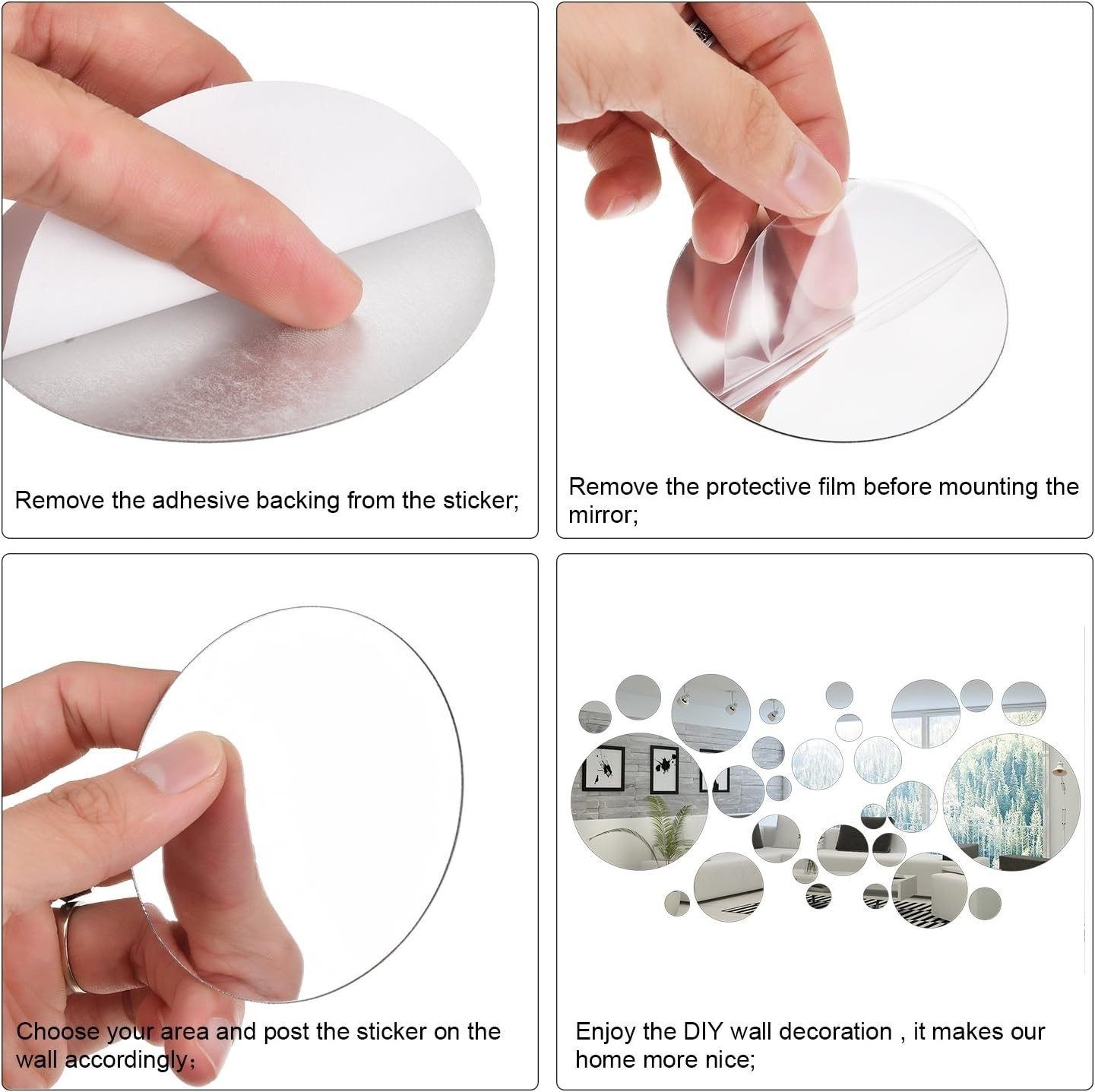 Transform Your Space: 32 Acrylic Mirror Decals with Reflective Circular Design