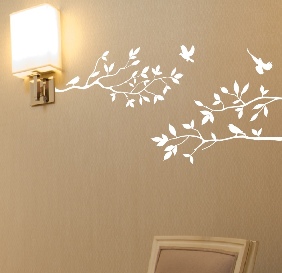 Tree Branches Wall Decal with Birds Vinyl Sticker Nursery Leaves 40″ W X 18″ H