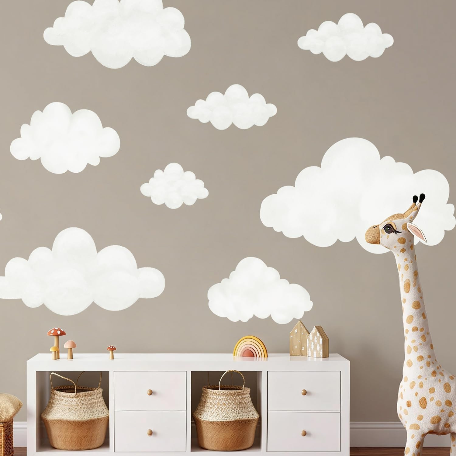 9Pcs Fabric Large Cloud Wall Decals,Peel and Stick Decals Watercolor Clouds,Home