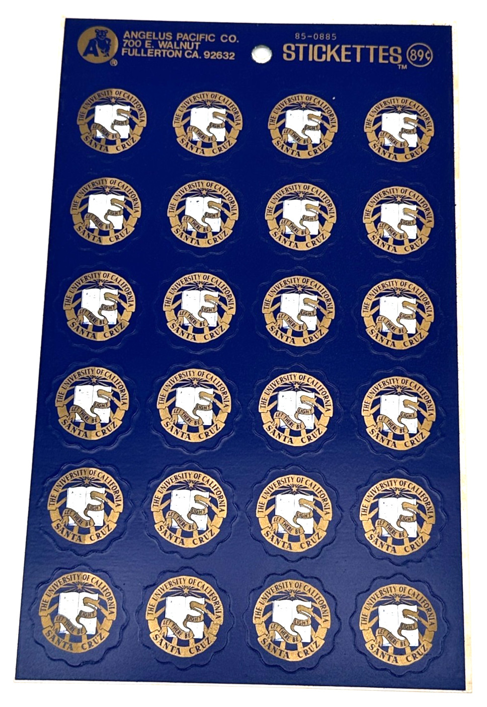 Vintage UC Santa Cruz Angelus Pacific Sticker Sheet Banana Slug Pride Decals
