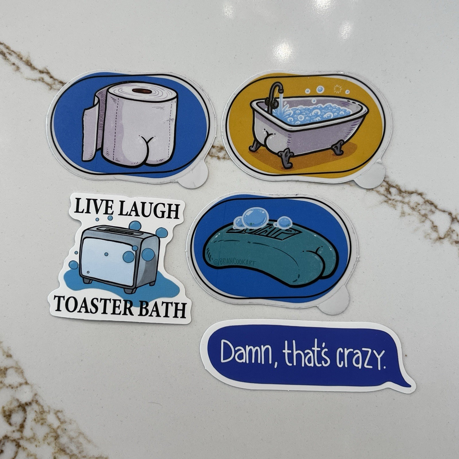 Set of 5 – Toaster Bath Soap Toilet Paper Booty Sarcasm Humor Sticker Decal Lot