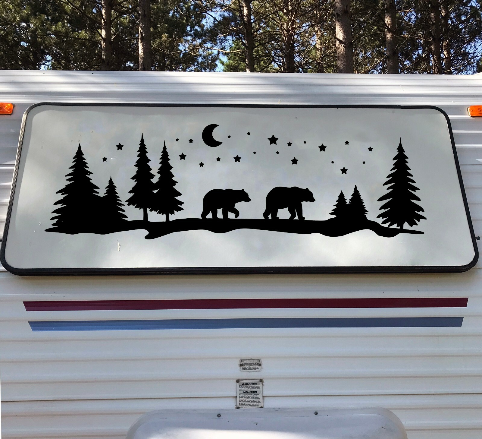 Bears Moon Stars Trees Scene Vinyl Decal – Forest Camper Graphics Mama Papa