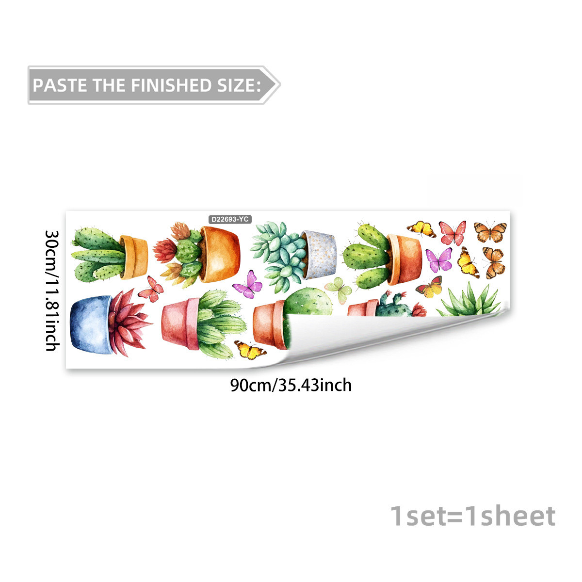 Home Decor Window Sticker PVC Material 11.81 x 35.43 in Succulent Theme