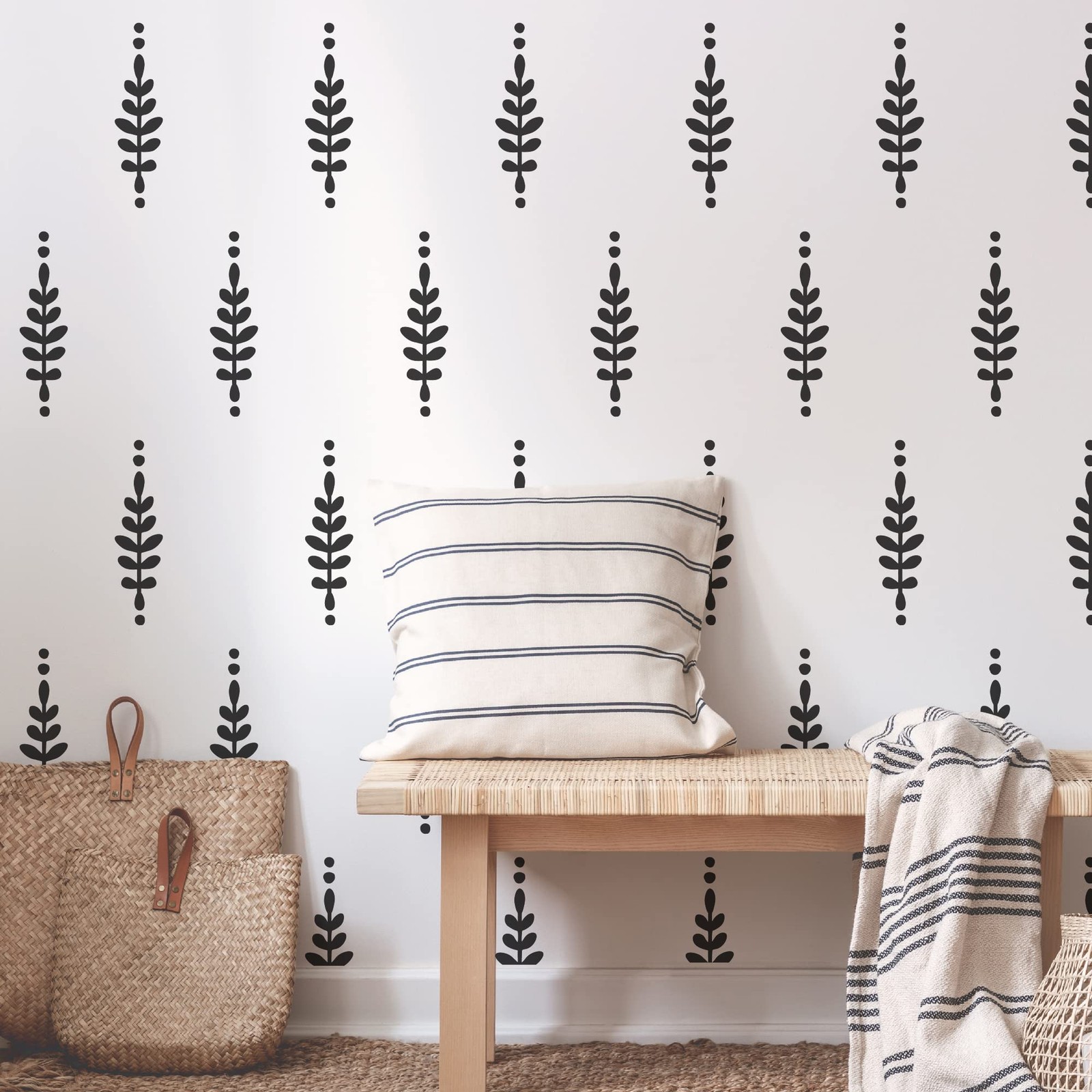 A Room with Floral Vinyl Leaves Wall Decals, Peel and Stick Modern Boho Flowe…