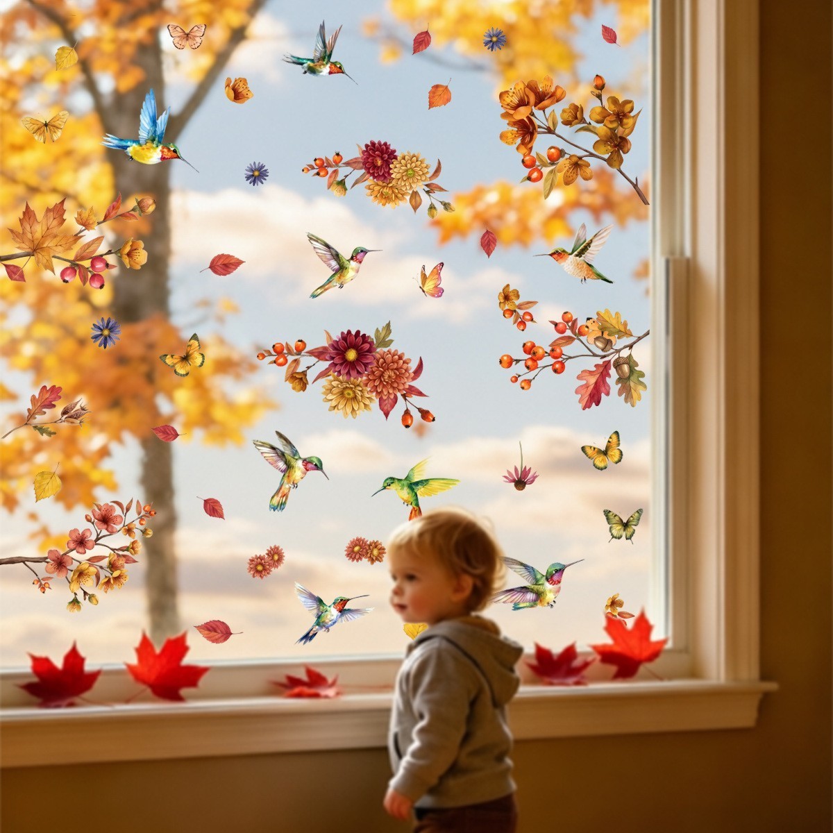 Static Cling Window Decals Sunflower Butterfly – Decor No Glue 2 Sheets