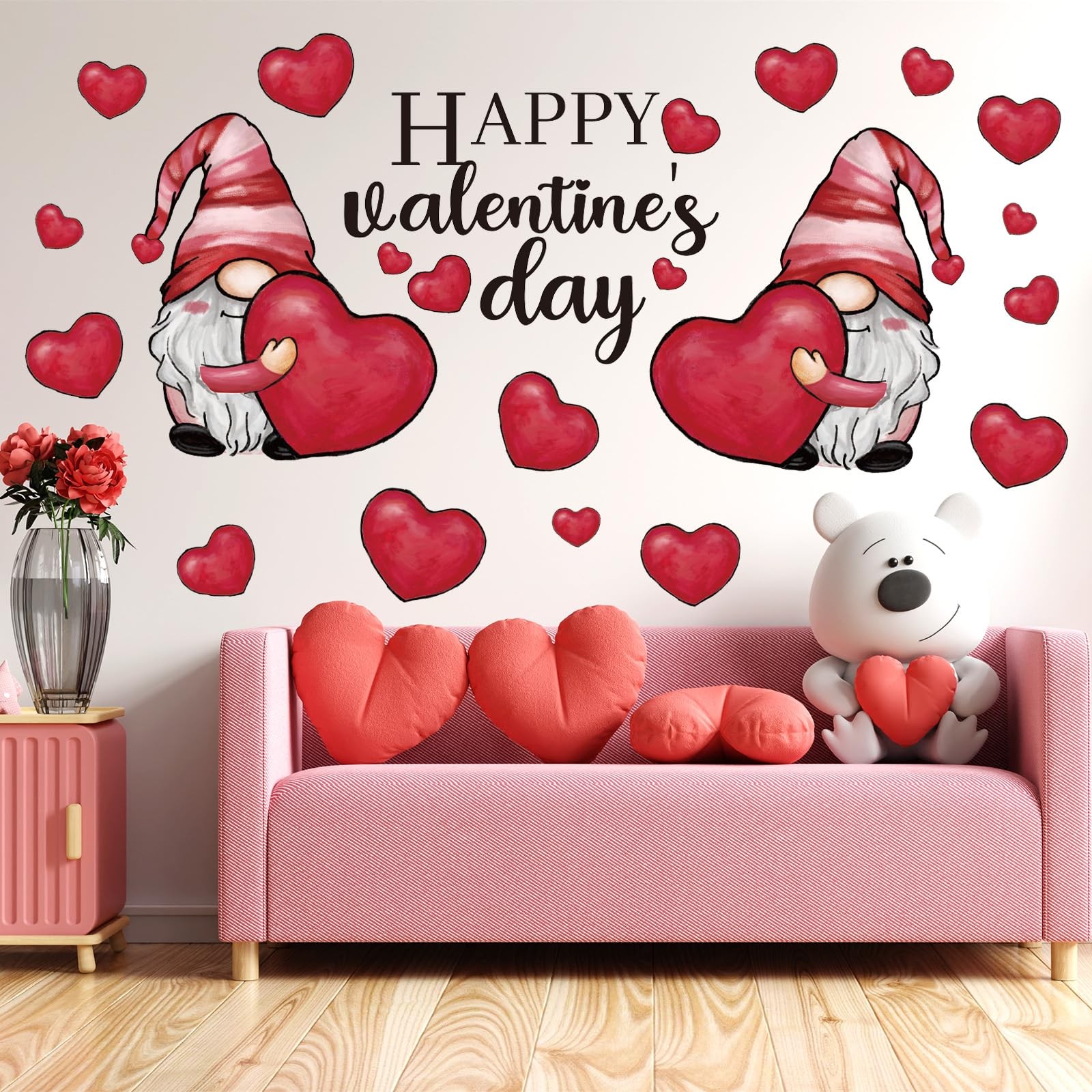 Happy Valentine’s Day Wall Stickers Gnome Love Heart Wall Decals Large Room Mur