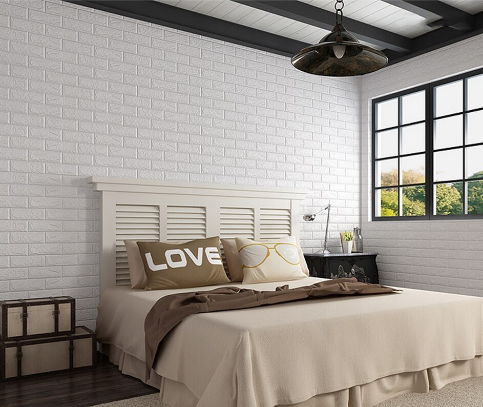 Self Adhesive, 3D, Foam, Wall Panels, Brick White, 31″ x 27.5″