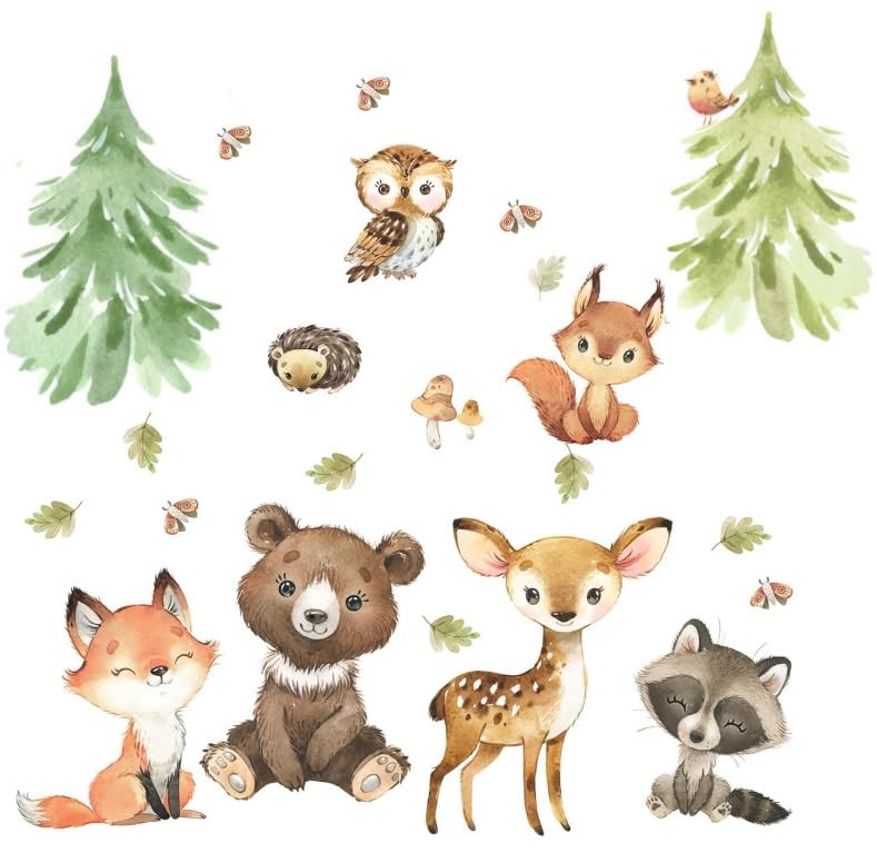 Woodland Wall Decals Stickers Peel and Stick for Baby Boys Girls Nursery Bedr…