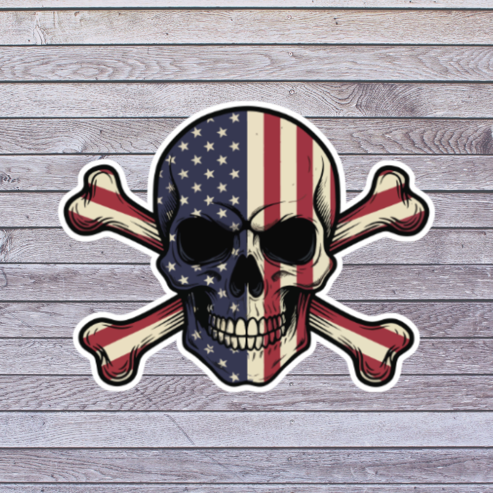 Patriotic Sticker Vinyl Decal Skull Crossbones American Flag USA Gothic