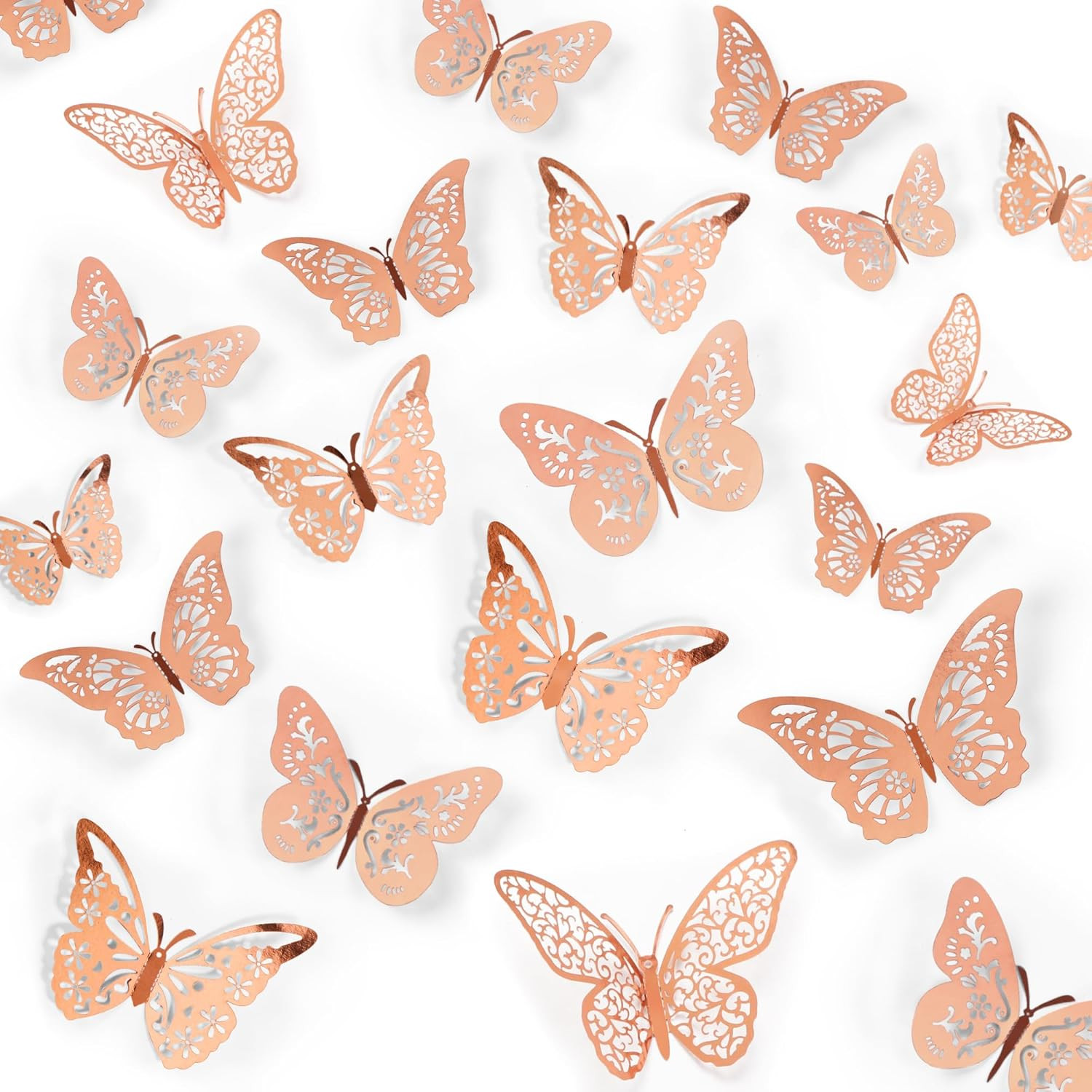 48 Pcs Rose Gold Butterfly Decorations, 4 Styles 3 Sizes, Wall Decor