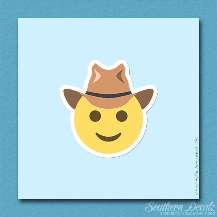Cowboy Hat Smiley Emoji – Vinyl Decal Sticker – c174 – 3.75″ x 3.75″