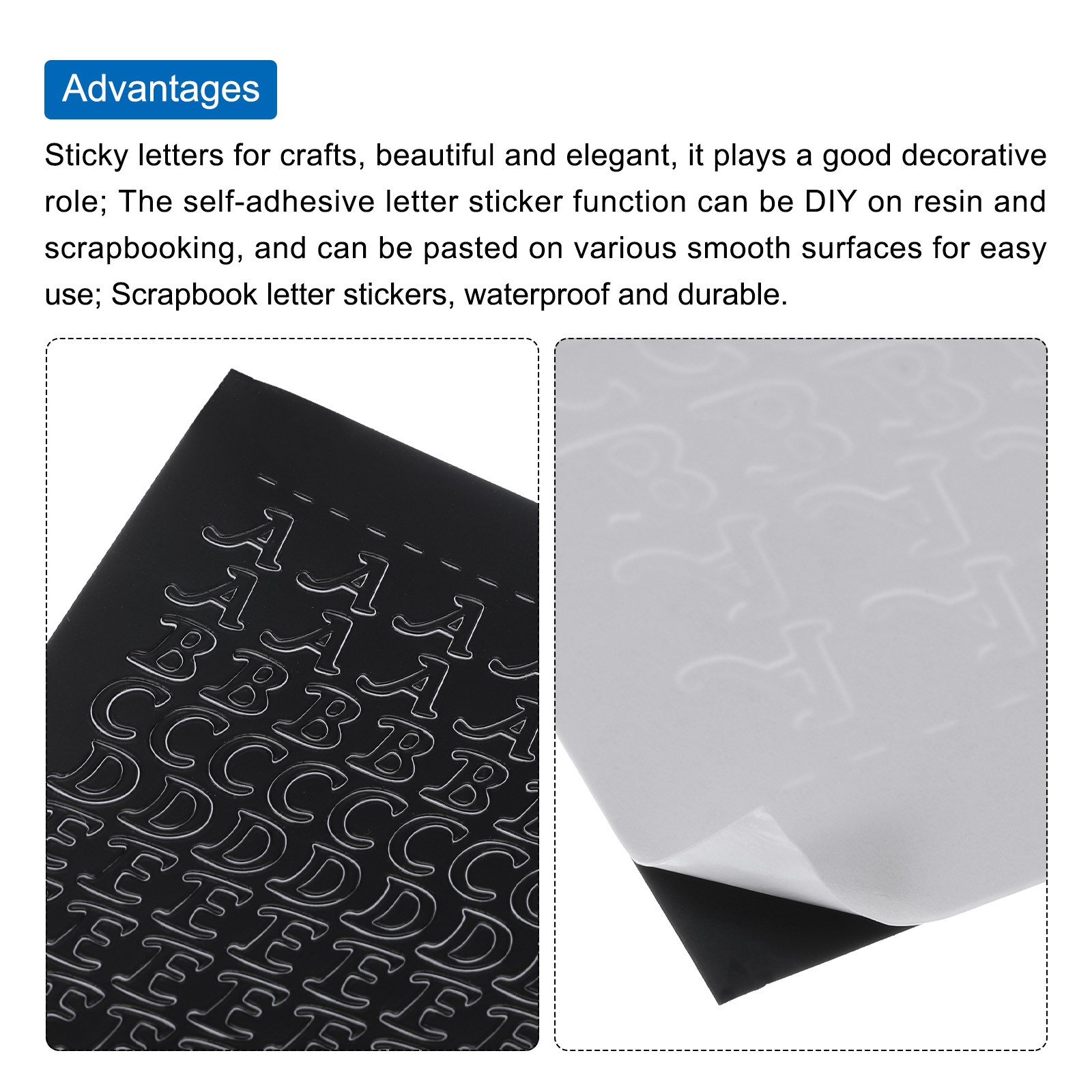 6 Sheets Alphabet Letter Sticker Black Upper Lower a to Z Self Adhesive