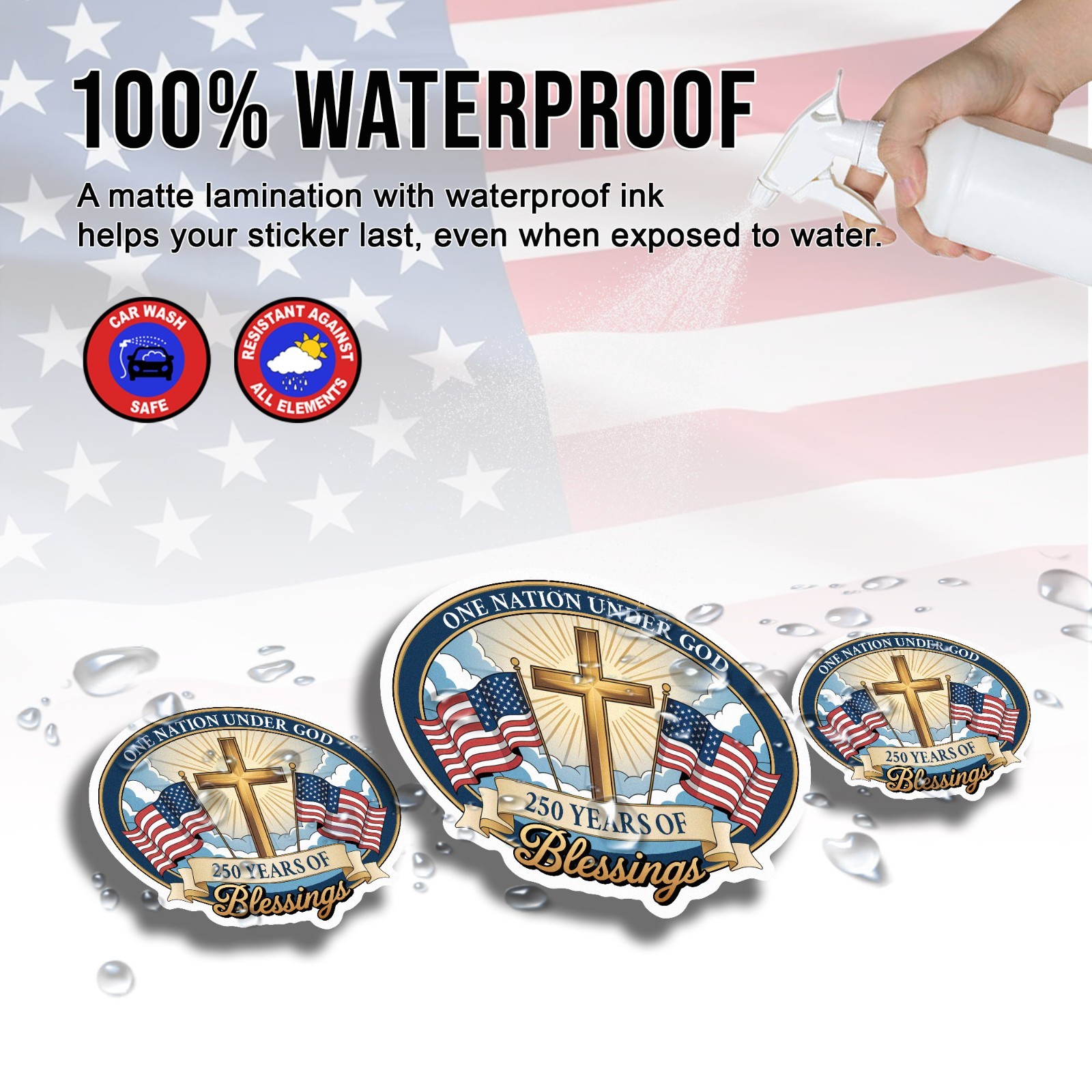 America Birthday 250th Anniversary Decal The Independence of USA Sticker Size 3″