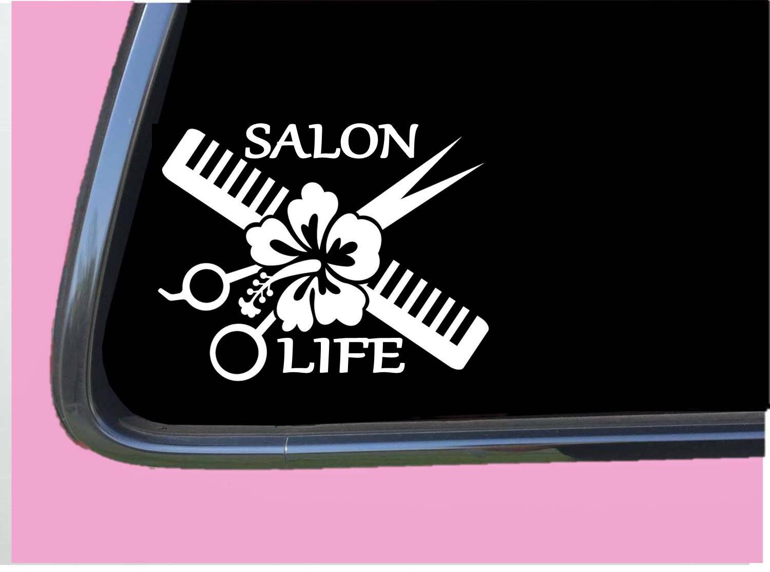 Salon Sticker tp 1227 Hairstylist 6 inch salon decal scissors hibiscus