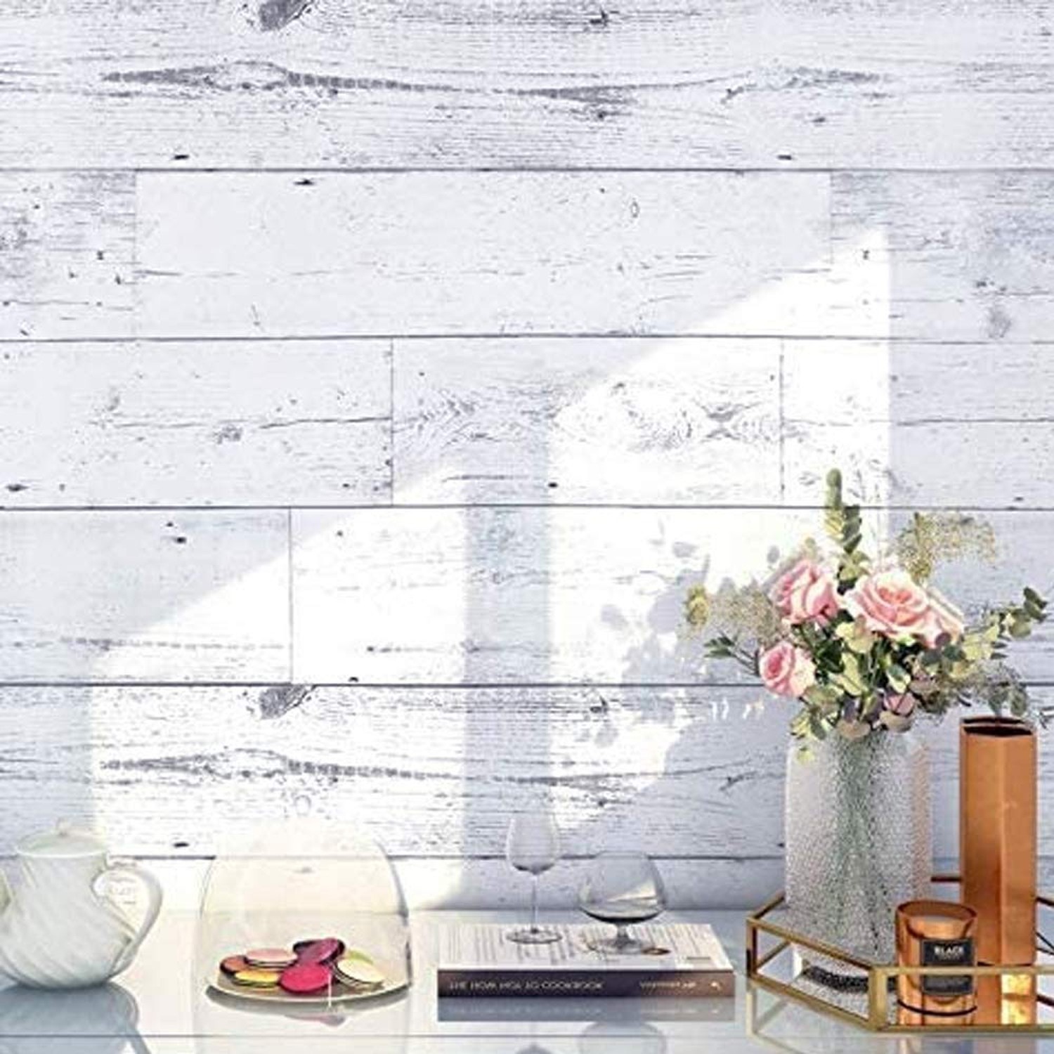 17.7″x 472″ Peel and Stick Wallpaper Self-Adhesive Shiplap Light Grey/White D…