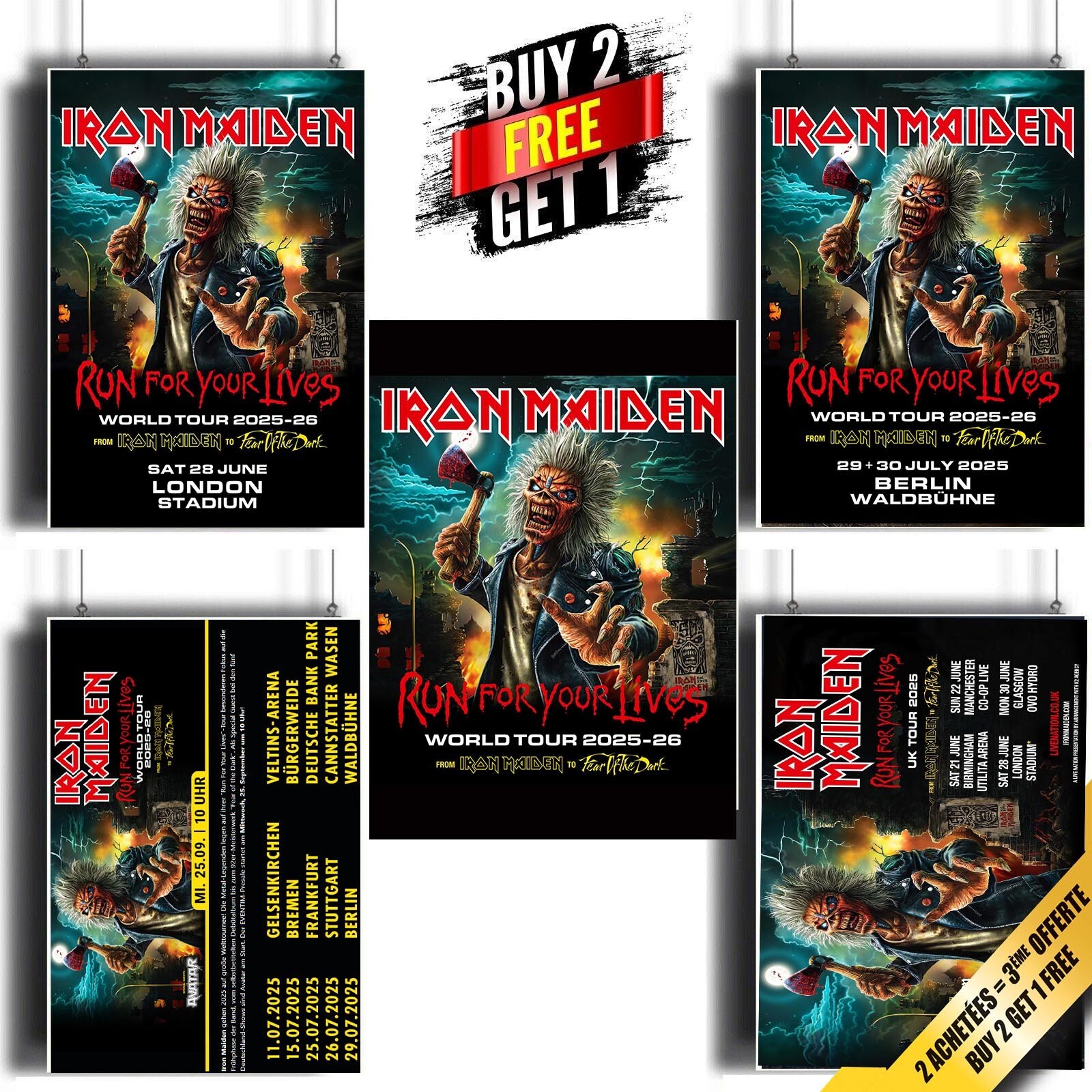 Iron Maiden Poster Run For Your Lives Tour 2025 – 2026 Berlin London UK Dutch