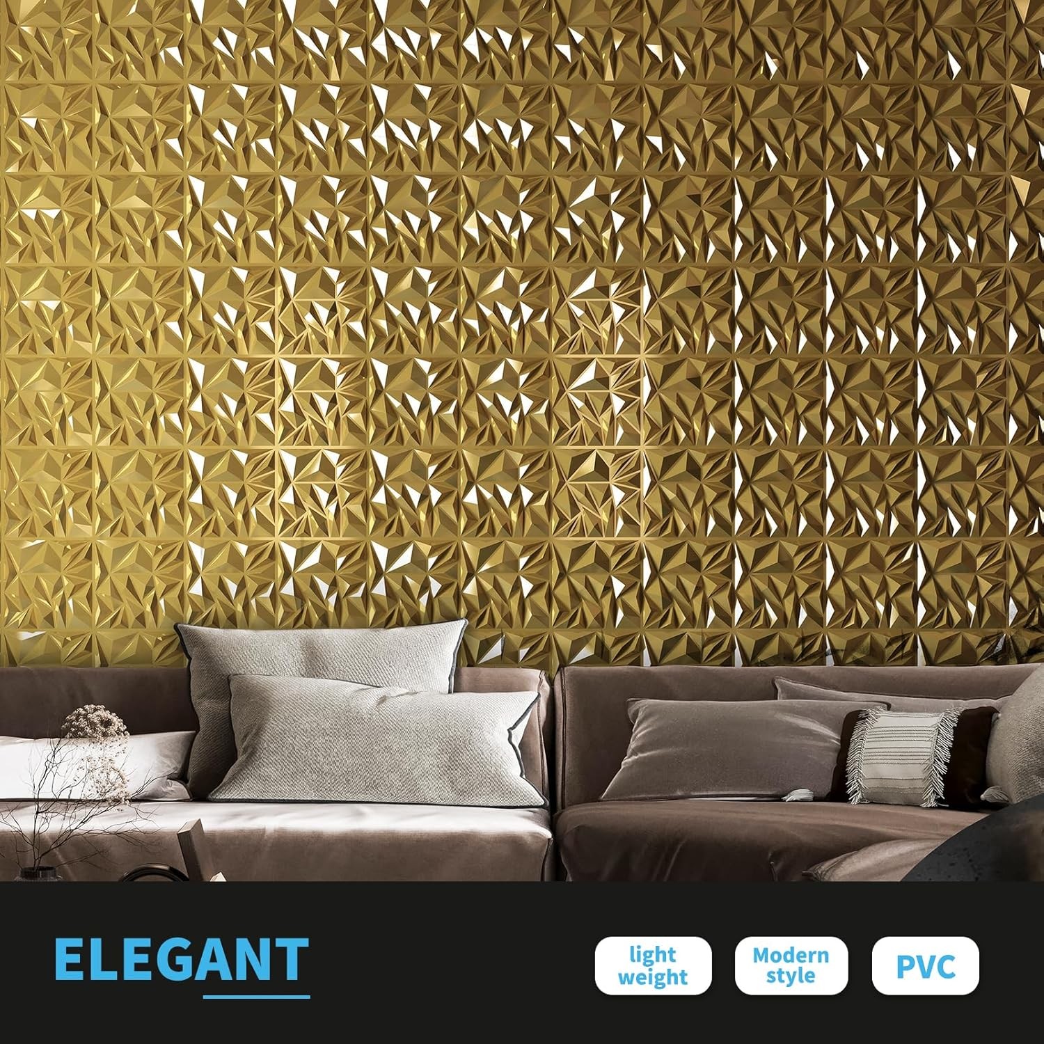 Art3d 33-Pack 3D Wall Panels for Interior Decor, 12×12 Inch, Gold