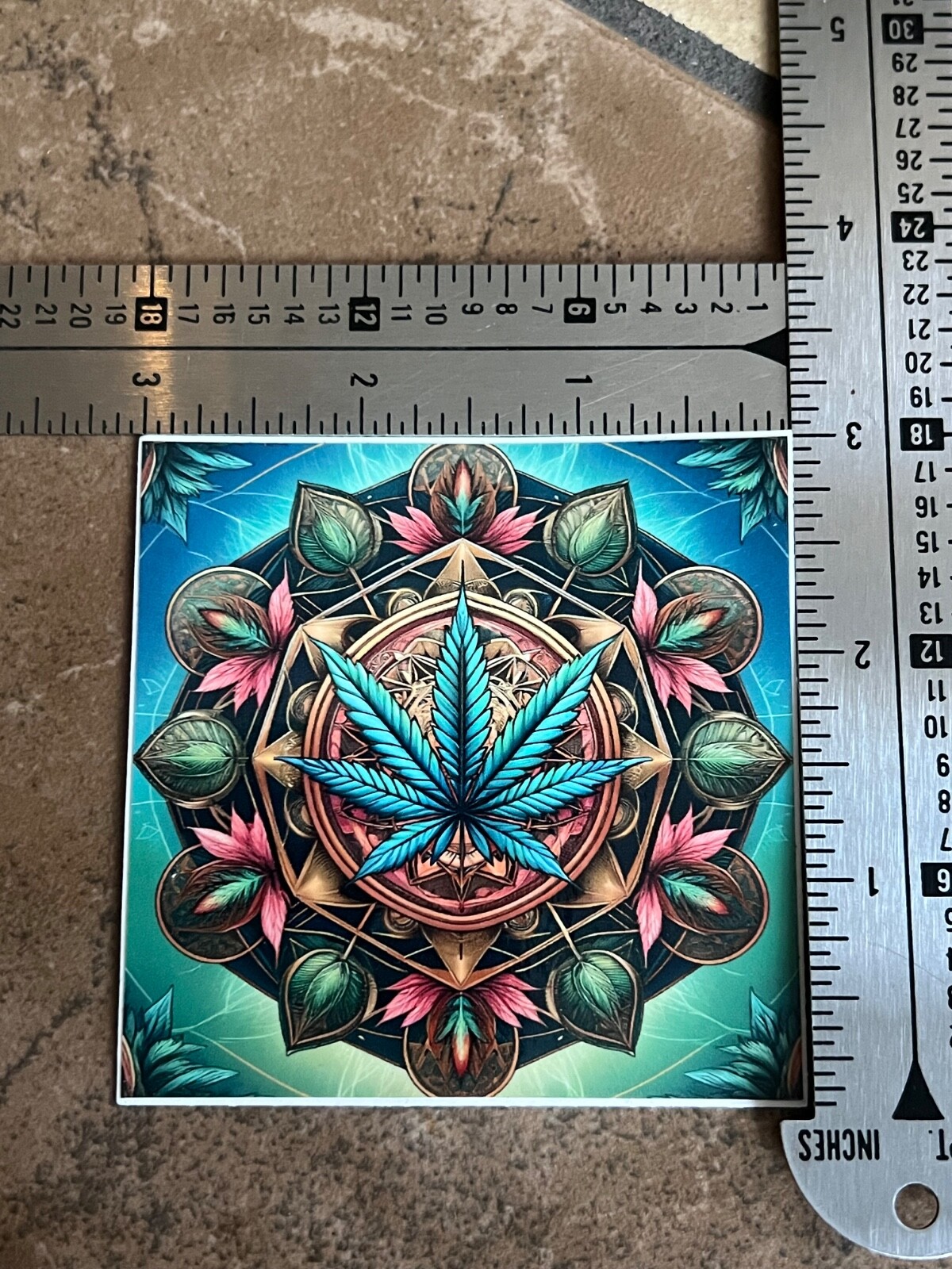 Geometric Cannabis Mandala Sticker | Sacred Weed Vinyl | Waterproof Marijuana