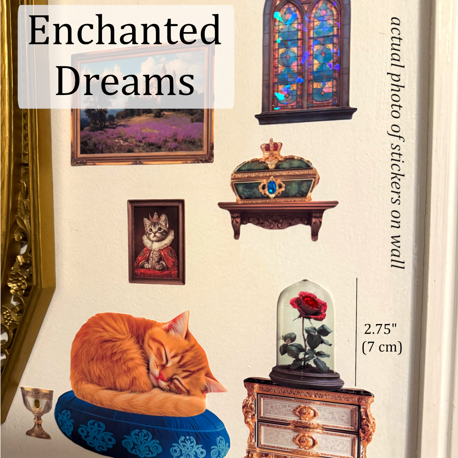 Kitten Wall Stickers, Enchanted Dreams, fairy tale. EZ Peel & Reposition. No-Rip