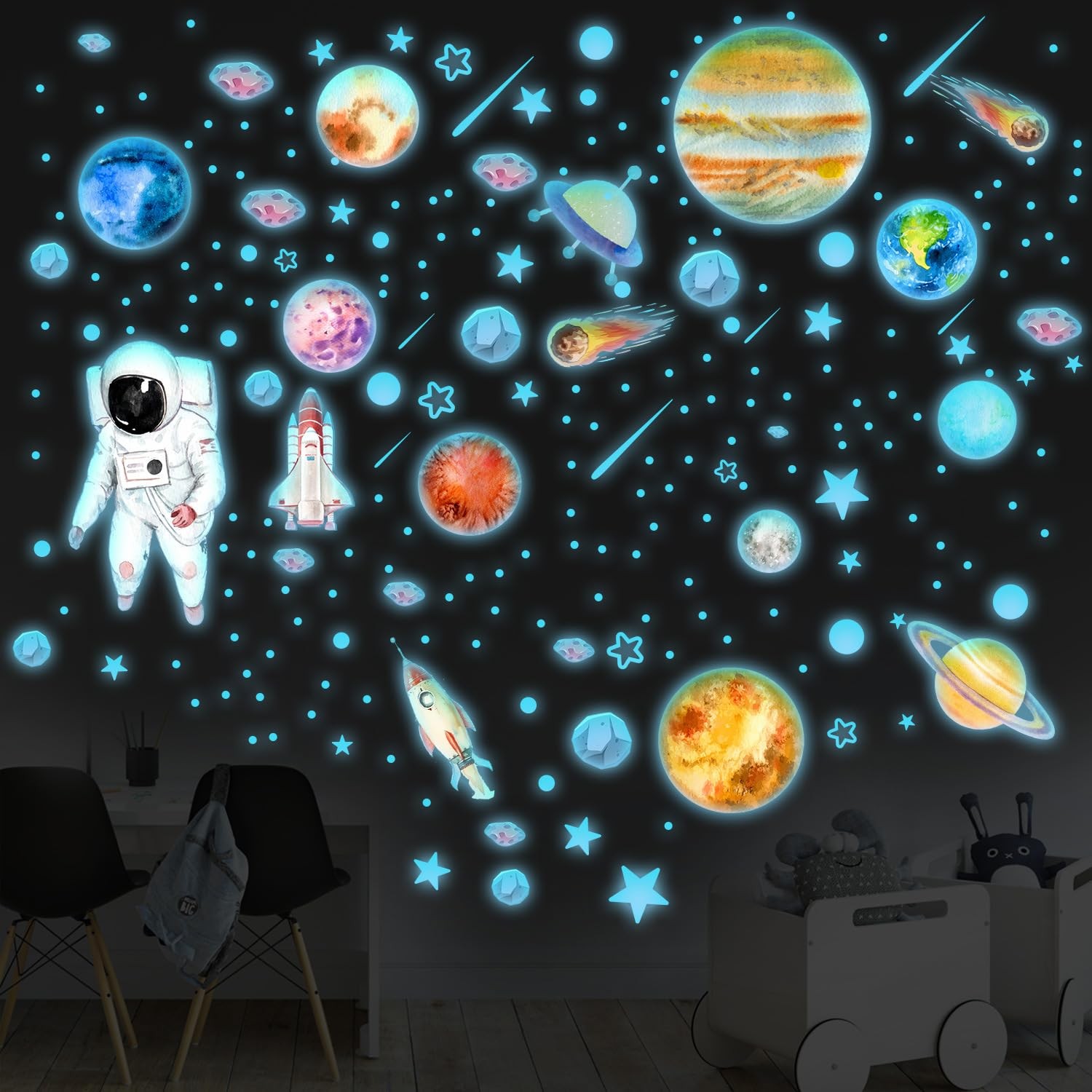 Space Stickers Car Wall Decals for Boys Room Bedroom Ceiling Decor, Glowing P…