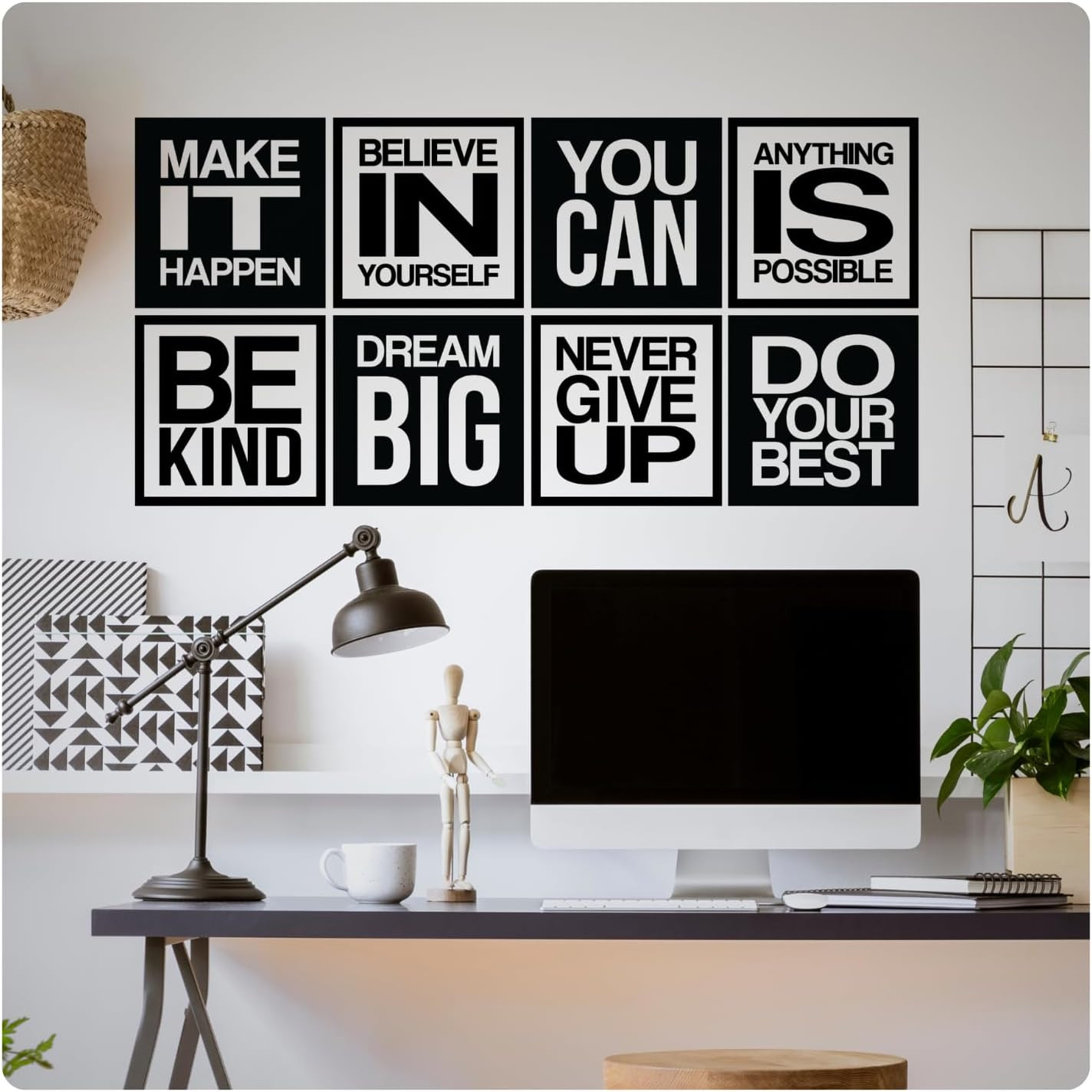 Large 8 PC Motivational Wall Decal Positive Inspirational Quote Phrases Decor Wa