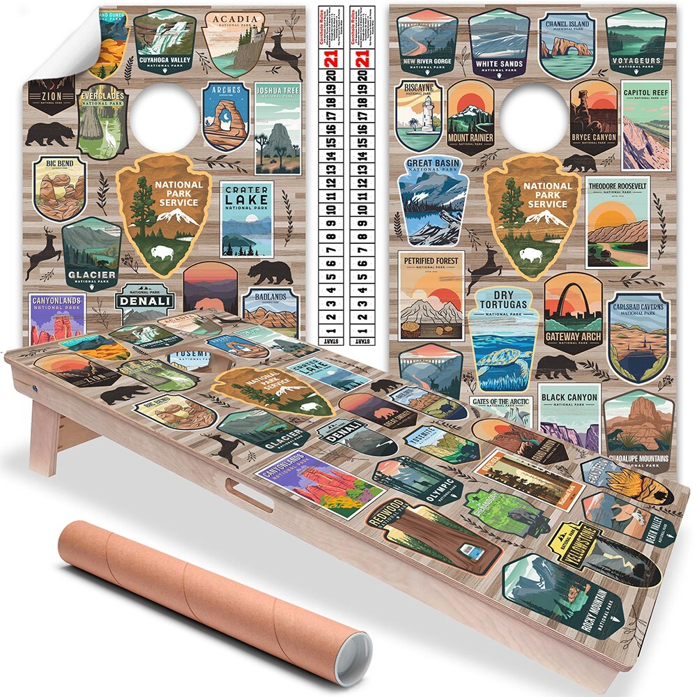 U.S. National Parks Logos Wooden Style Cornhole Wraps Stickers Cornhole Skins