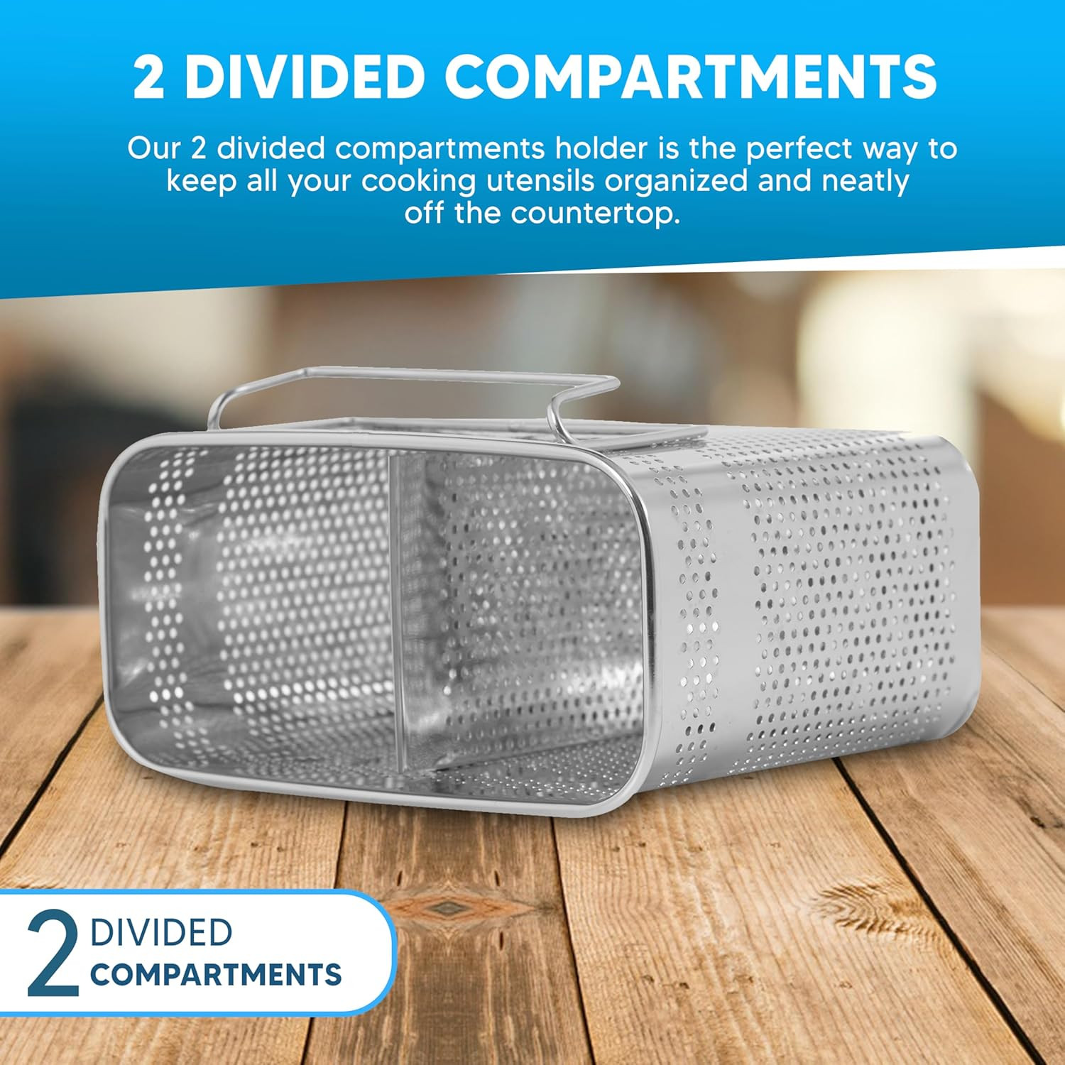HOME&I Silverware Drying Basket, Hanging Rectangular Utensil Holder with 2 Compa