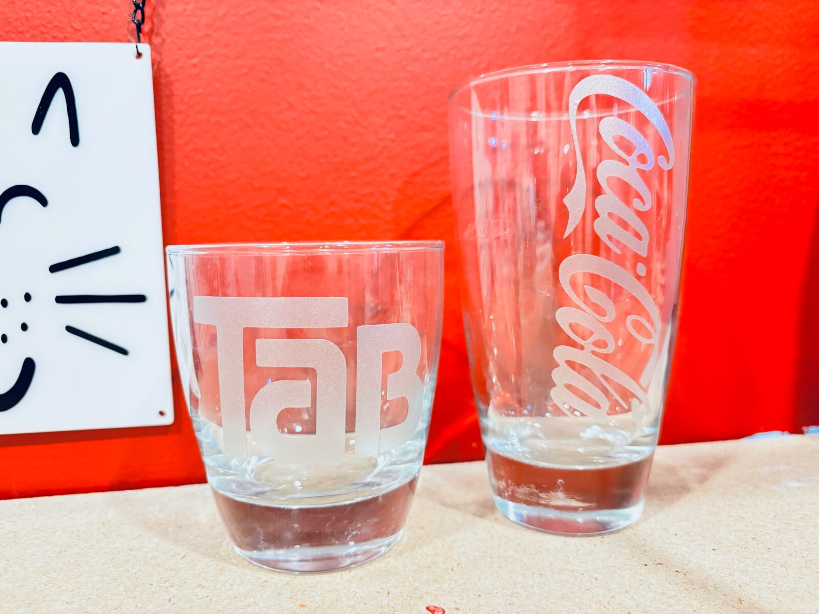 TWO Coke/Tab/Diet Dr Pepper Etched Glass Vinyl Decals For Glassware-Read Descrip