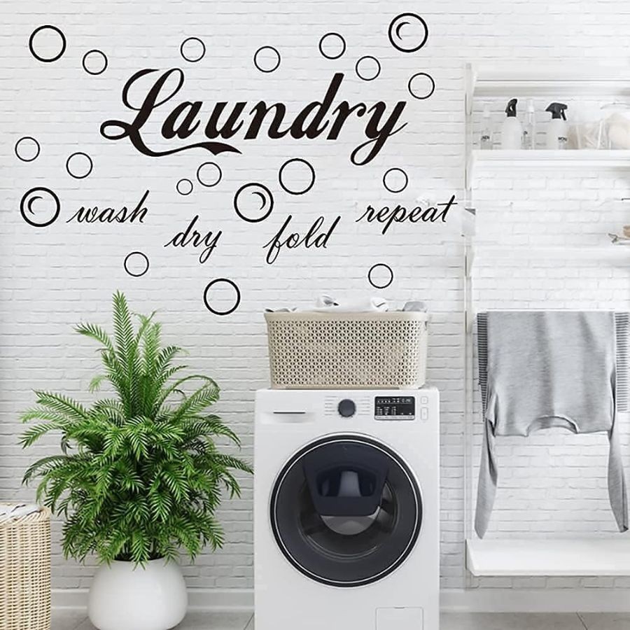 23 Pieces Characteristic Laundry Room Vinyl Wall Decal Saying Wash Dry Fold R
