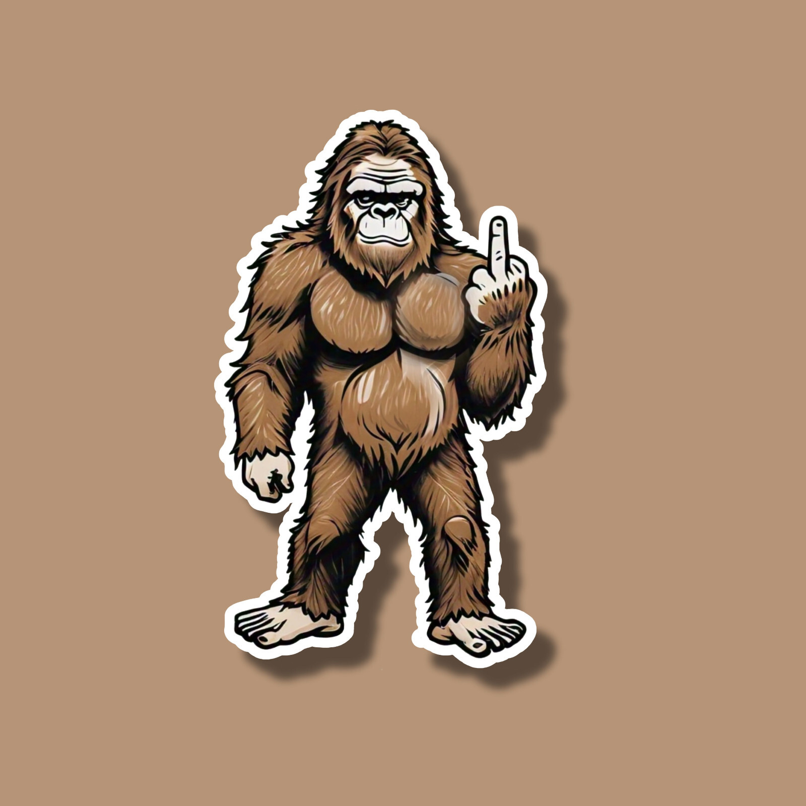 Bigfoot giving the Middle Finger Funny Sasquatch Cryptid 4″ Vinyl Sticker