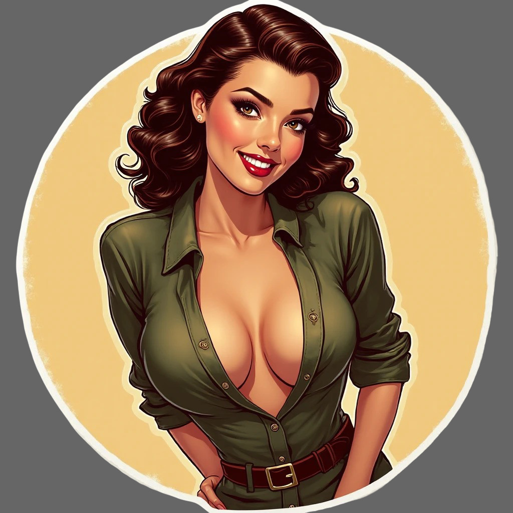 Pinup Girl sticker vinyl decal sexy retro brunette green blouse vintage art