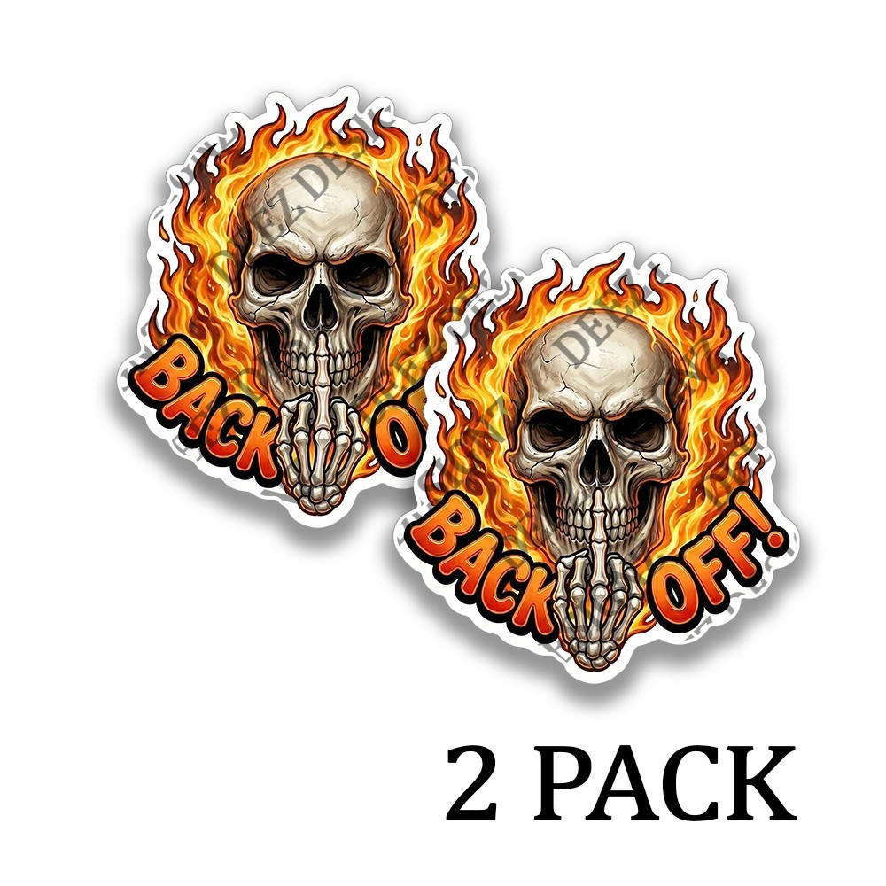 Funny Back Off Skull Skeleton Vinyl Decal Sticker Car Laptop Halloween 2 PACK