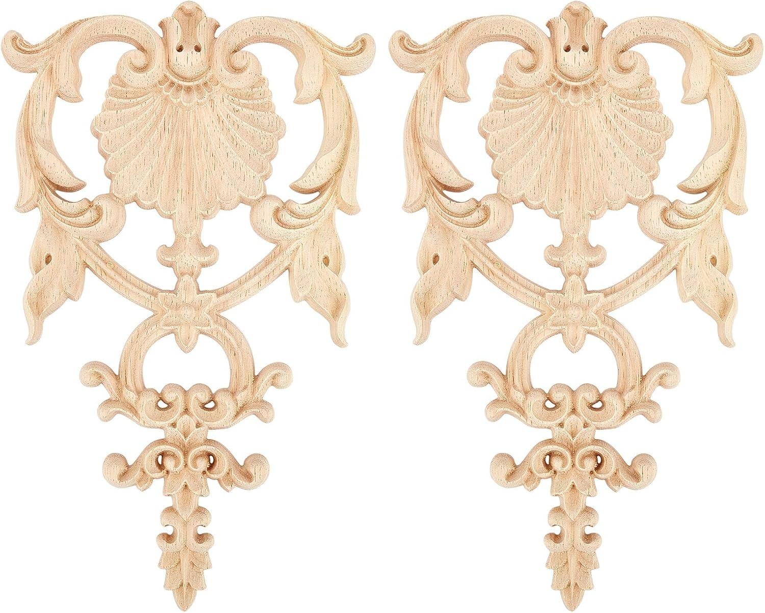 2PCS Carved Wood Appliques Onlays Wooden Decal Corner Frame 7.5×4.6inch Unpai…