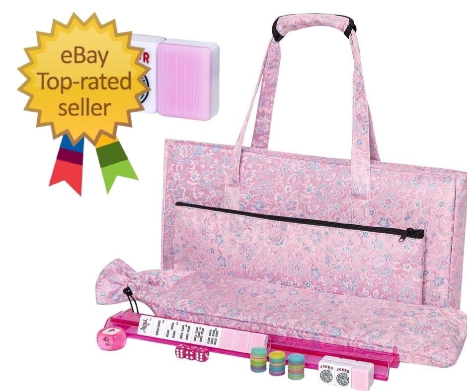 American Mahjong Game Set with 166 Pink Tiles, Bag, Racks, and Accessories