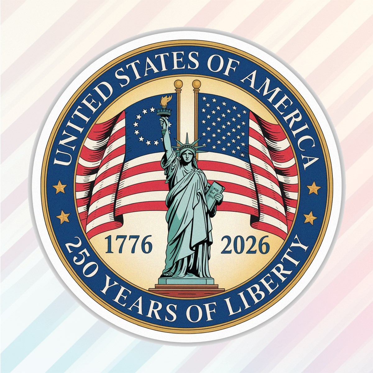250th Anniversary of USA Sticker, 250 Years Of Liberty, 4th of July Gift Size 4″