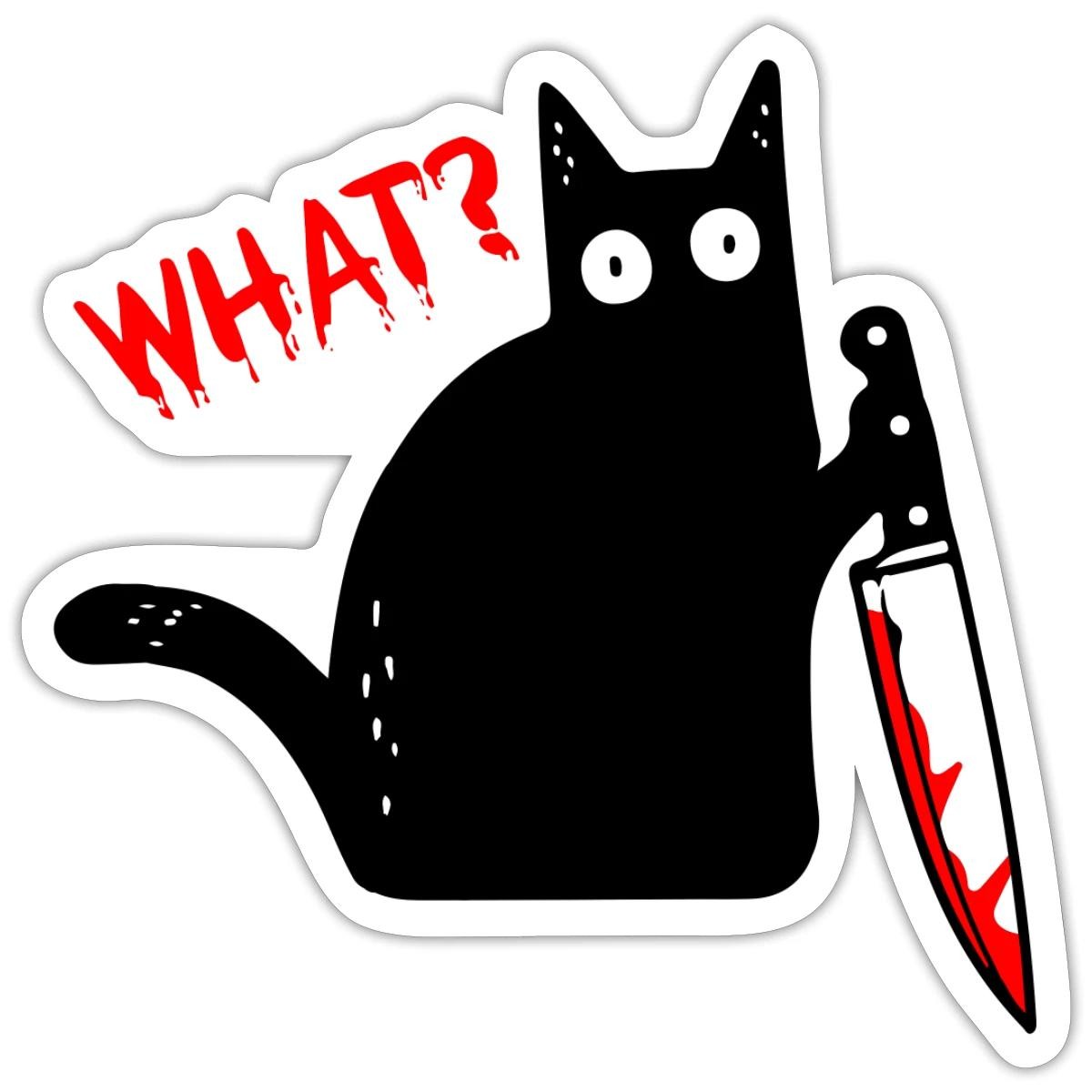 Funny Murderous Cat What. Holding Knife Halloween Sticker, max. 4 x 4″