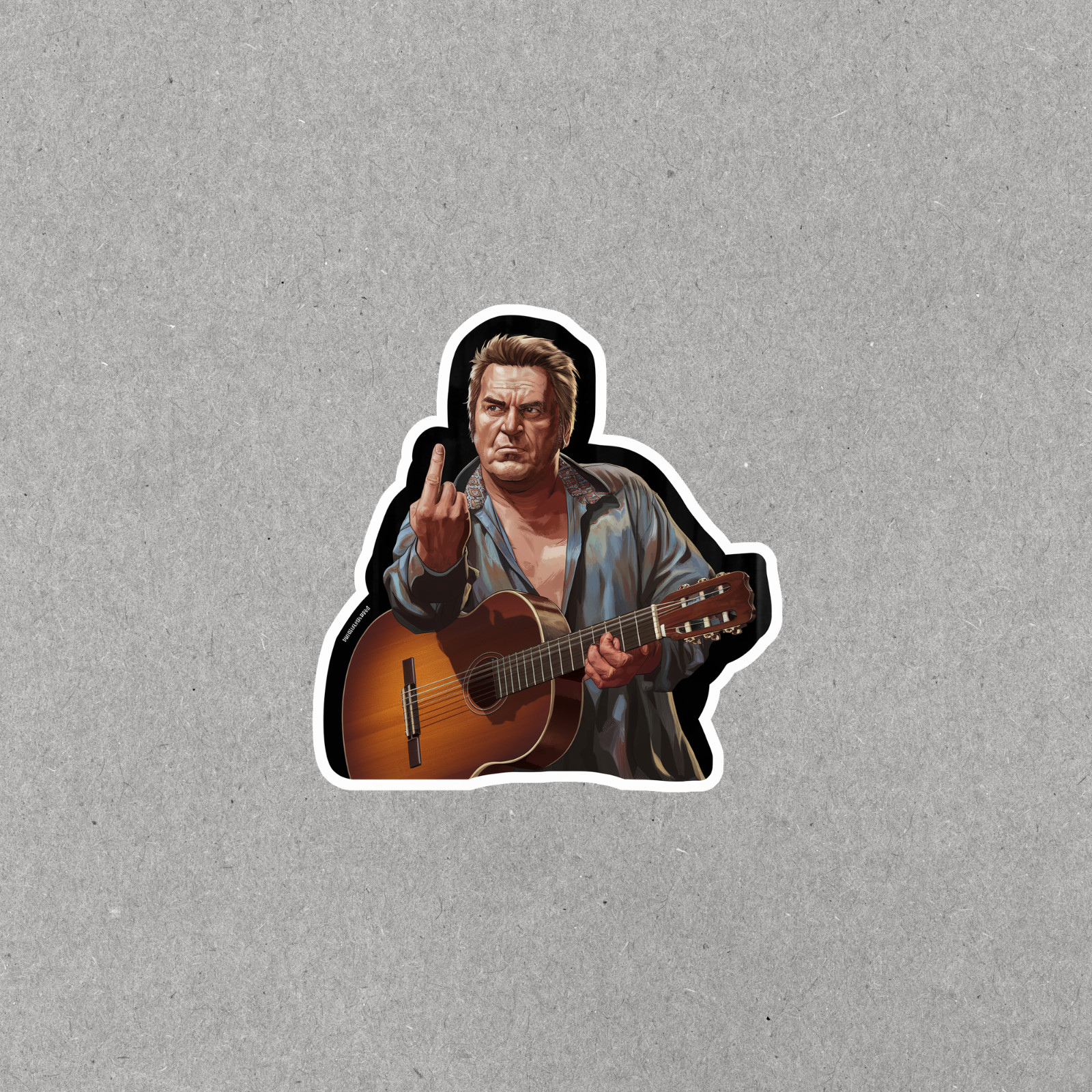 Funny Johnny Cash Finger Sticker – Country Music Legend Flipping the Bird Decal
