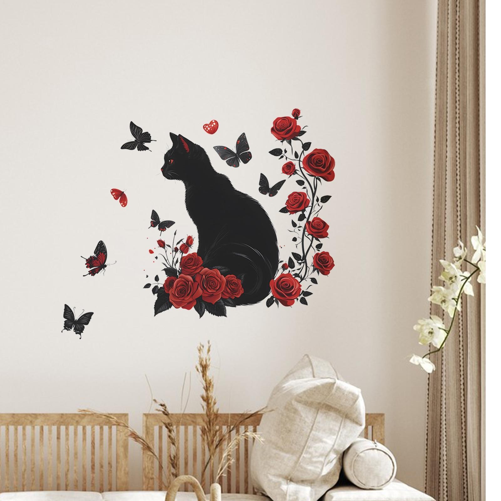 Rose Sticker Romantic Butterfly Wall Decal for TV Background