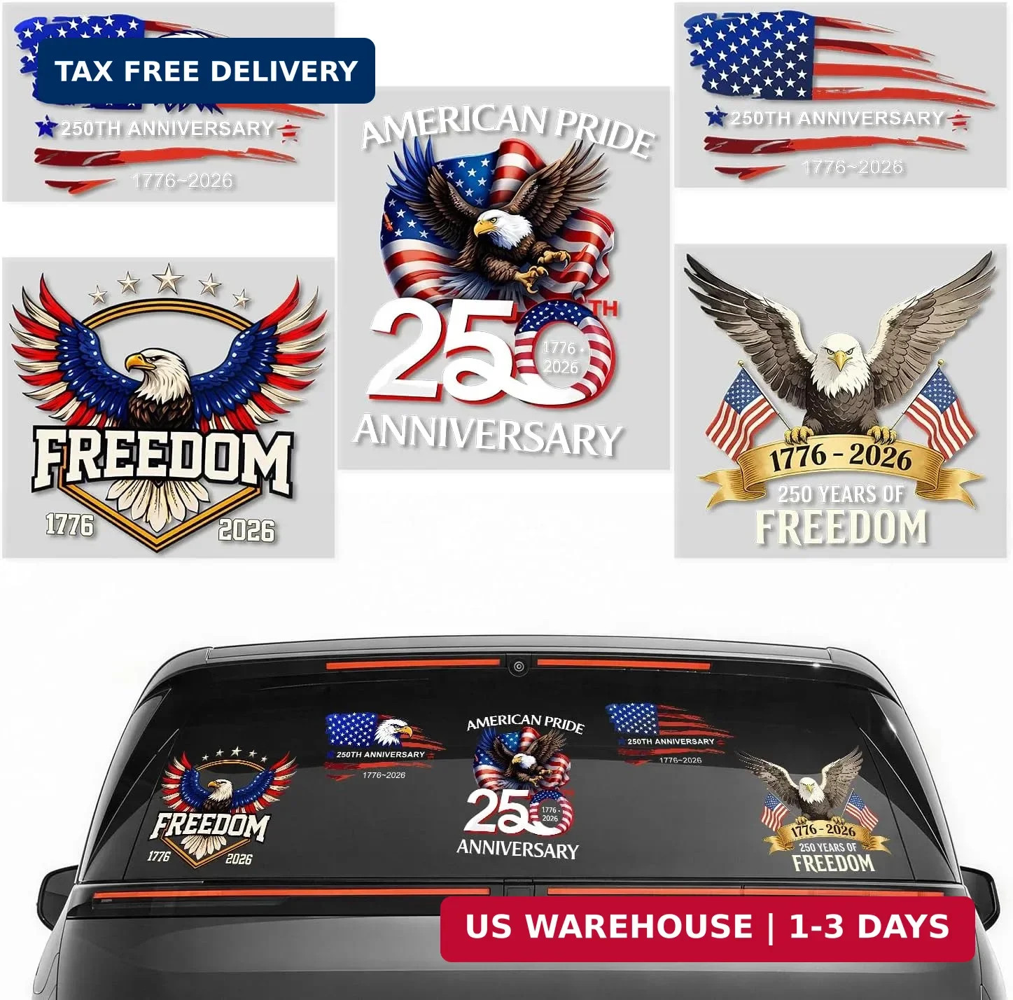5Pcs 250th Anniversary USA Car Decal Sticker, USA Patriotic 4th of July 1776-202