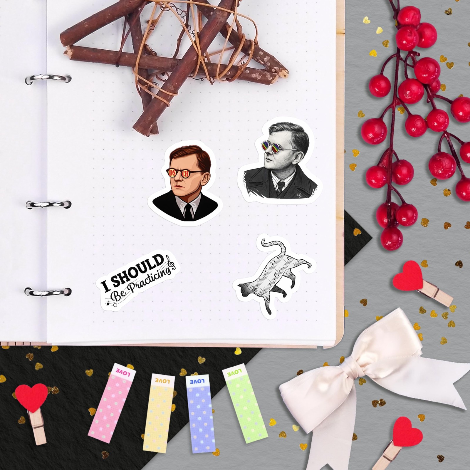 100Pcs Violin Stickers and Decals for Water Bottle, Laptop –
