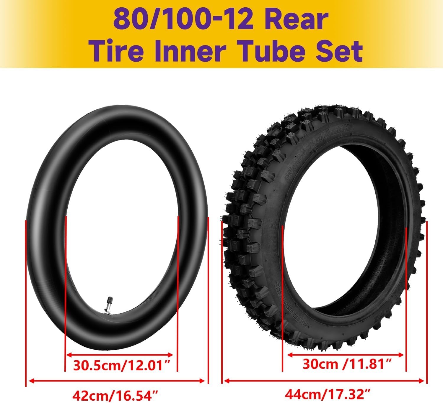Dirt Bike Rear Tire and Inner Tube 3.00-12 80/100-12 90cc-125cc XR70 CRF70